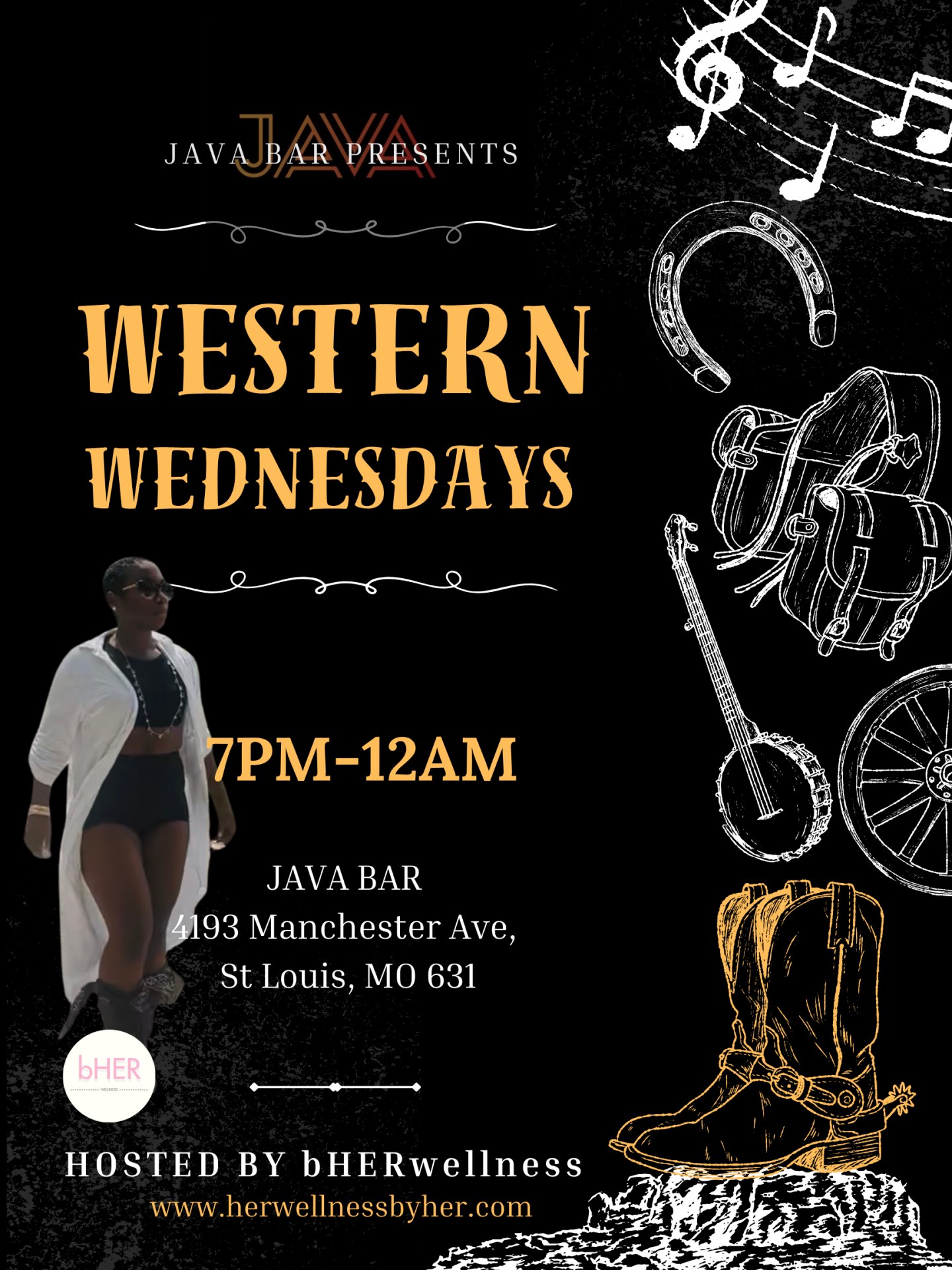 Western Wednesdays Hosted by bHER Wellness flyer